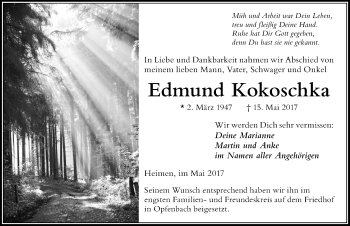 Traueranzeige von Edmund Kokoschka von Der Westallgäuer