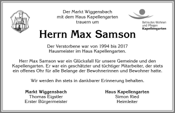 Traueranzeige von Max Samson von Allgäuer Zeitung,Kempten