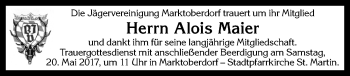 Traueranzeige von Alois Maier von Allgäuer Zeitung, Marktoberdorf