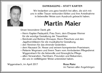 Traueranzeige von Martin Maier von Allgäuer Zeitung,Kempten
