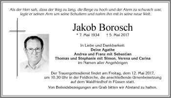 Traueranzeige von Jakob Borosch von Allgäuer Zeitung, Füssen