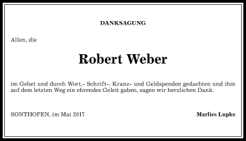 Traueranzeige von Robert Weber von Allgäuer Anzeigeblatt