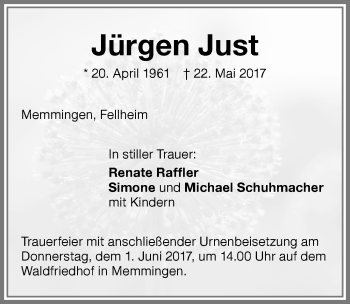 Traueranzeige von Jürgen Just von Memminger Zeitung