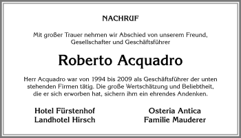 Traueranzeige von Roberto Acquadro von Allgäuer Zeitung,Kempten