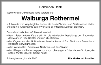 Traueranzeige von Walburga Rothermel von Memminger Zeitung