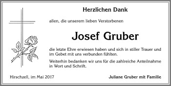 Traueranzeige von Josef Gruber von Allgäuer Zeitung, Kaufbeuren/Buchloe