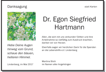 Traueranzeige von Egon Siegfried Hartmann von Der Westallgäuer