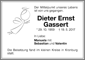 Traueranzeige von Dieter Ernst Gassert von Memminger Zeitung