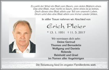 Traueranzeige von Erich Pleier von Allgäuer Zeitung, Füssen