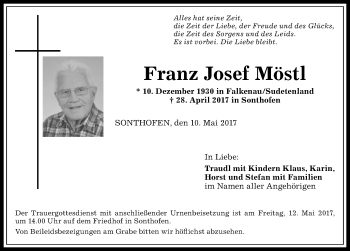 Traueranzeige von Franz Josef Möstl von Allgäuer Anzeigeblatt