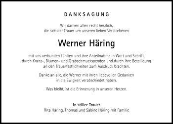 Traueranzeige von Werner Häring von Memminger Zeitung