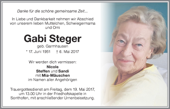 Traueranzeige von Gabi Steger von Memminger Zeitung