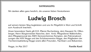 Traueranzeige von Ludwig Brosch von Allgäuer Zeitung,Kempten