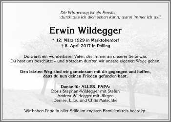 Traueranzeige von Erwin Wildegger von Allgäuer Zeitung