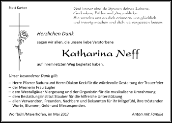 Traueranzeige von Katharina Neff von Der Westallgäuer
