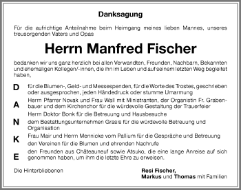 Traueranzeige von Manfred Fischer von Memminger Zeitung