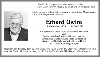Traueranzeige von Erhard Uwira von Allgäuer Zeitung, Kaufbeuren/Buchloe