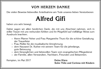 Traueranzeige von Alfred Gifi von Allgäuer Zeitung,Kempten
