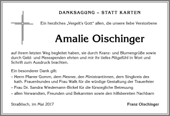 Traueranzeige von Amalie Oischinger von Allgäuer Zeitung,Kempten