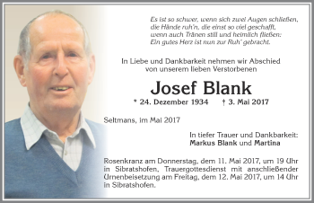 Traueranzeige von Josef Blank von Allgäuer Zeitung,Kempten