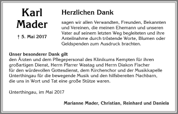 Traueranzeige von Karl Mader von Allgäuer Zeitung, Marktoberdorf