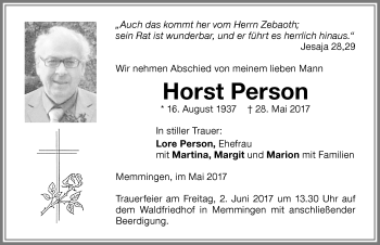 Traueranzeige von Horst Person von Memminger Zeitung