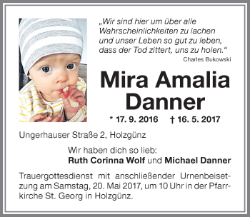 Traueranzeige von Mira Amalia Danner von Memminger Zeitung