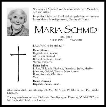 Traueranzeige von Maria Schmid von Memminger Zeitung