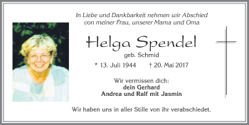 Traueranzeige von Helga Spendel von Allgäuer Zeitung, Füssen