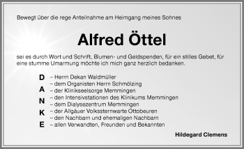 Traueranzeige von Alfred Öttel von Memminger Zeitung