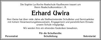Traueranzeige von Erhard Uwira von Allgäuer Zeitung, Kaufbeuren/Buchloe