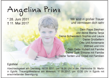 Traueranzeige von Angelina Prinz von Der Westallgäuer