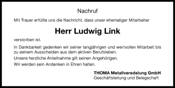 Traueranzeige von Ludwig Link von Memminger Zeitung