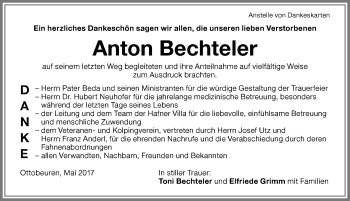 Traueranzeige von Anton Bechteler von Memminger Zeitung