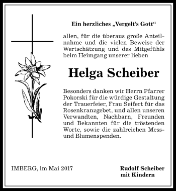 Traueranzeige von Helga Scheiber von Allgäuer Anzeigeblatt