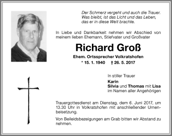 Traueranzeige von Richard Groß von Memminger Zeitung