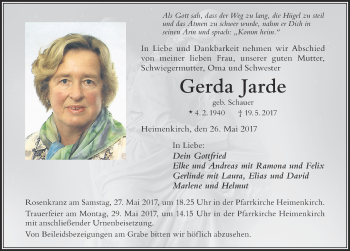 Traueranzeige von Gerda Jarde von Der Westallgäuer
