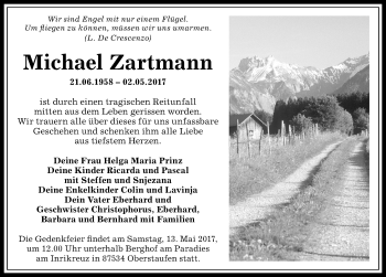 Traueranzeige von Michael Zartmann von Allgäuer Anzeigeblatt