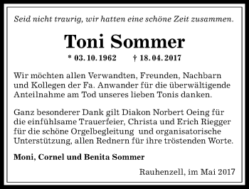Traueranzeige von Toni Sommer von Allgäuer Anzeigeblatt