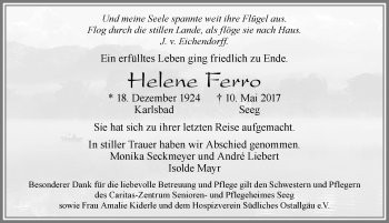 Traueranzeige von Helene Ferro von Allgäuer Zeitung, Füssen