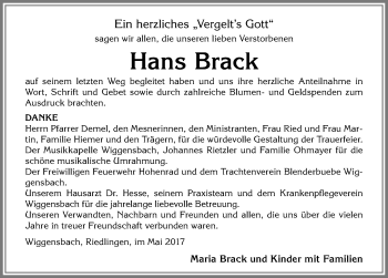 Traueranzeige von Hans Brack von Allgäuer Zeitung,Kempten