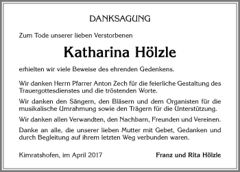 Traueranzeige von Katharina Hölzle von Allgäuer Zeitung,Kempten