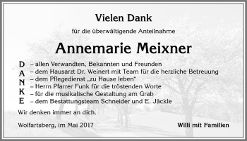 Traueranzeige von Annemarie Meixner von Allgäuer Zeitung, Marktoberdorf