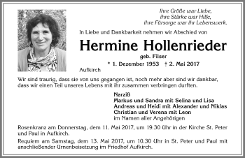 Traueranzeige von Hermine Hollenrieder von Allgäuer Zeitung, Kaufbeuren/Buchloe