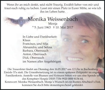Traueranzeige von Monika Weissenbach von Allgäuer Zeitung,Kempten