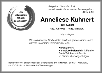 Traueranzeige von Anneliese Kuhnert von Memminger Zeitung