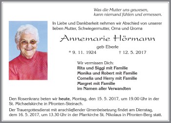 Traueranzeige von Annemarie Hörmann von Allgäuer Zeitung, Füssen