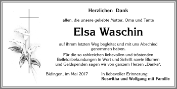 Traueranzeige von Elsa Waschin von Allgäuer Zeitung, Marktoberdorf