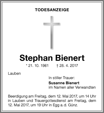 Traueranzeige von Stephan Bienert von Memminger Zeitung