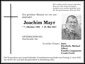 Traueranzeige von Joachim Mayr von Allgäuer Anzeigeblatt